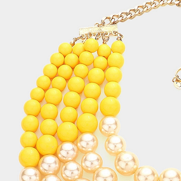 Multi Layered Mustard Yellow and Cream Pearls Necklace Set - Picture 3 of 4
